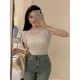 Design sense of heavy craft inlaid diamond temperament Slim short tops summer thin Spice Girls hollow short-sleeved knitted T-shirt