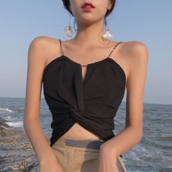  Undershirt small halter summer chic style sexy high waist short navel blouse versatile metal chain busting bottoming shirt